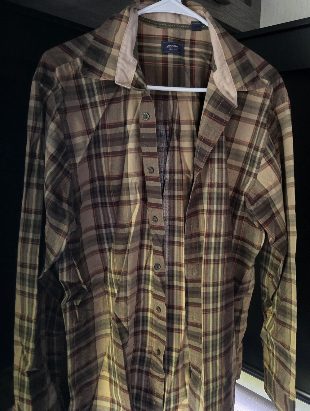 Arrow Men's Plaid Button-Down Shirt - Tan, Brown, Green